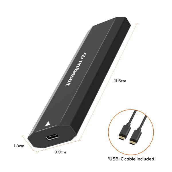 mbeat Elite USB-C to M.2 SSD Enclosure (M-Key, B+M Key) – Matte Black