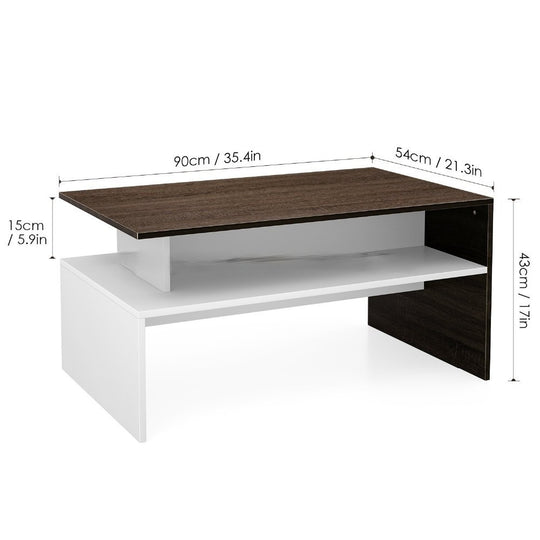 Modern White And Brown Wooden Coffee Table With Shelf