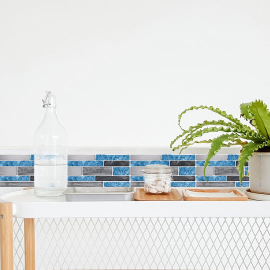 9PCS Mosaic Marble Bricks Self-adhesive Bathroom Kitchen Wall Tile Sticker Raven Sky