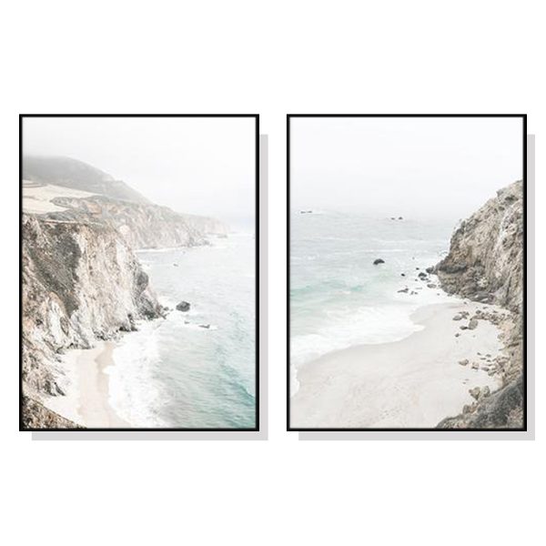 40cmx60cm Mountain Beach 2 Sets Black Frame Canvas Wall Art