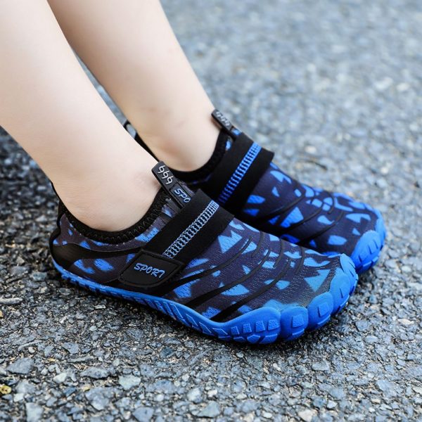 Kids Water Shoes Barefoot Quick Dry Aqua Sports Shoes Boys Girls (Pattern Printed) – Blue Size Bigkid US3 = EU34