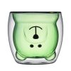 2pcs Cute Mugs Double Wall Insulated Glasses for Juice Coffee Tea Milk – Green Bear