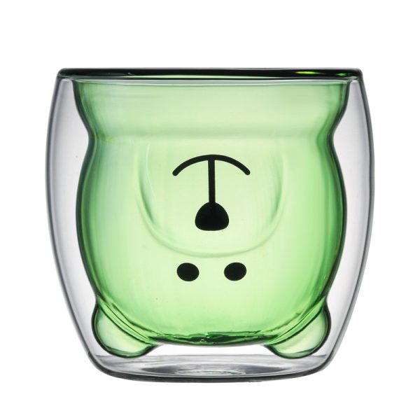 2pcs Cute Mugs Double Wall Insulated Glasses for Juice Coffee Tea Milk – Green Bear