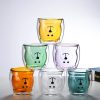 2pcs Cute Mugs Double Wall Insulated Glasses for Juice Coffee Tea Milk – Happy Bear