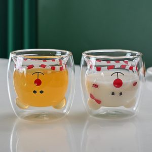 2pcs Cute Bear Mugs Double Wall Insulated Glasses for Juice Coffee Tea Milk - Holiday Bear