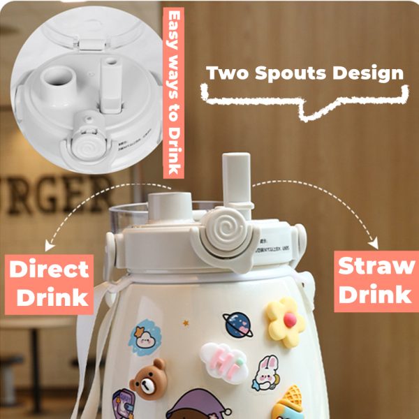 1000ml Large Water Bottle Stainless Steel Straw Water Jug with FREE Sticker Packs (Green)