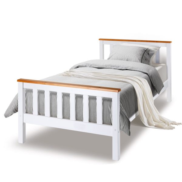Single Wooden Bed Frame Base White Timber Kids Adults Modern Bedroom Furniture