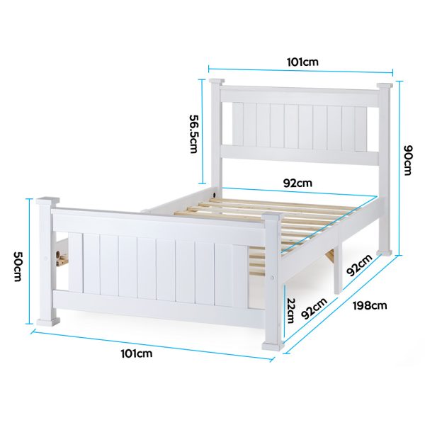 Single Wooden Bed Frame Base White Pine Adult Bedroom Furniture Timber Slat