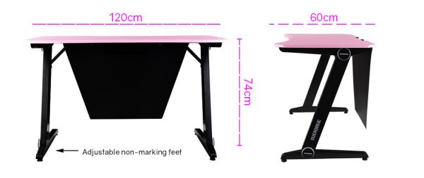 OVERDRIVE Gaming Computer PC Desk Z-Style, Pink and Black, Cable Management