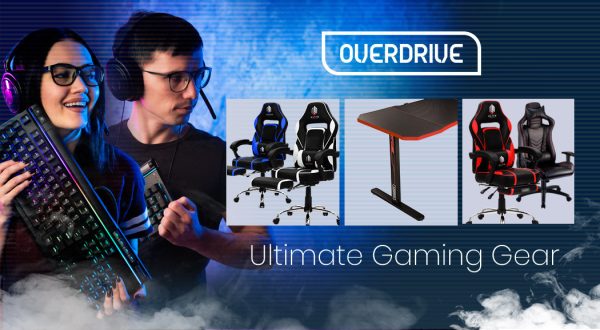 OVERDRIVE Gaming Chair Desk Racing Seat Setup PC Black Office Table Foot Combo