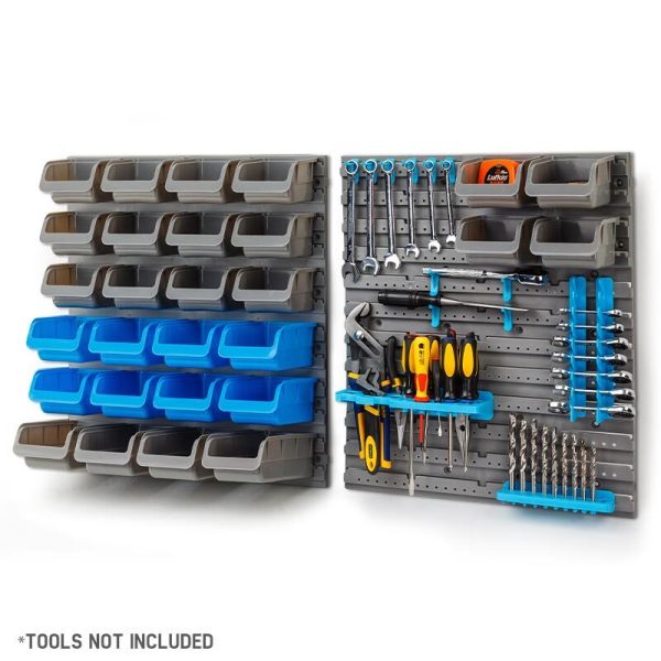 44 Part Storage Bin Rack Wall Mounted Tool Organiser Box Shelving
