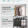 SONGMICS 4-Bag Laundry Sorter Rolling Cart with Hanging Bar Heavy-Duty Wheels Black RLS44B