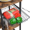 VASAGLE Baker’s Rack with Shelves Microwave Stand with Wire Basket 6 S-Hooks Rustic Brown KKS35X