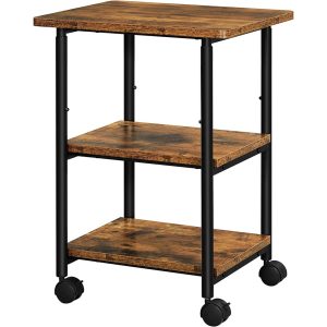 VASAGLE 3-Tier Machine Cart with Wheels and Adjustable Table Top Rustic Brown and Black OPS003B01