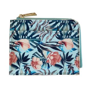 Curved Zip Coin Purse-Blue Flowers