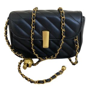 Small Black Handbag With Gold Chain