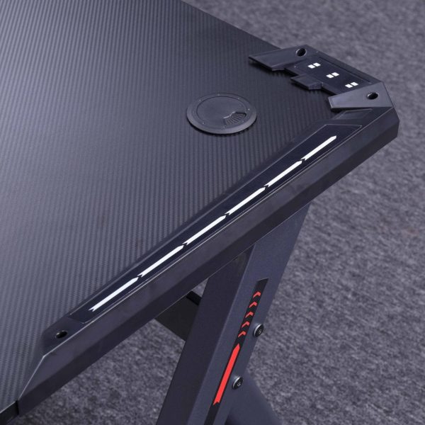 140cm RGB Gaming Desk Home Office Carbon Fiber Led Lights Game Racer Computer PC Table Y-Shaped Black