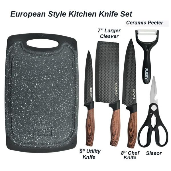 6 pieces Kitchen Knife Set Everich Chef Knives Stainless Steel Nonstick Scissor Cutting Board