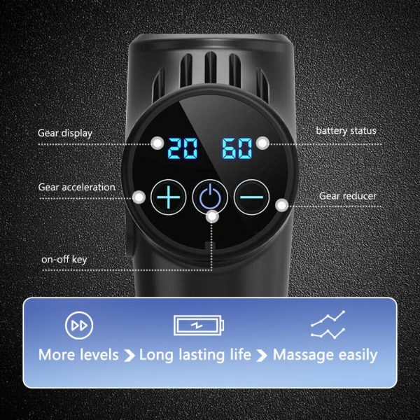 POWERFUL 6 Heads LCD Massage Gun Percussion Vibration Muscle Therapy Deep Tissue Black