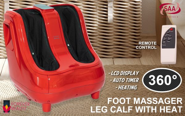 Red Foot Massager Shiatsu Leg Calf Kneading Heat Remote Carry