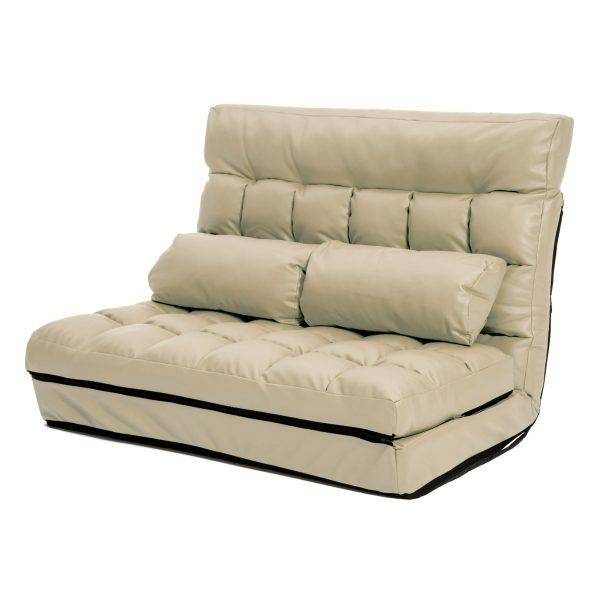 Double Seat Couch Bed Beige Sofa Gemini Leather