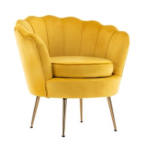 Shell Scallop Yellow Armchair Lounge Chair Accent Velvet