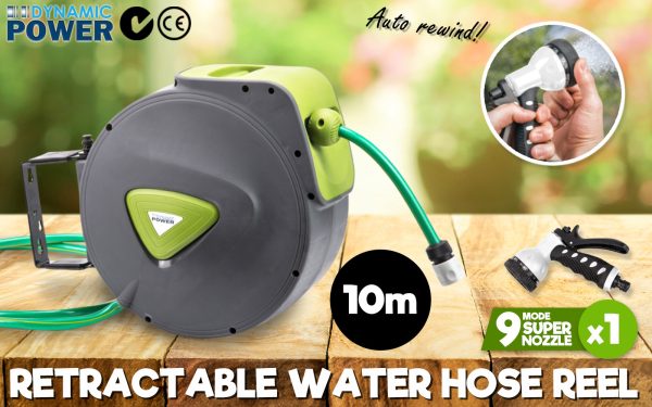 Dynamic Power Garden Water Hose Retractable Rewind Reel Wall Mounted -  Shopy Store