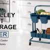 2 Tier Blue Trolley Cart Storage Utility Rack Organiser Swivel Kitchen
