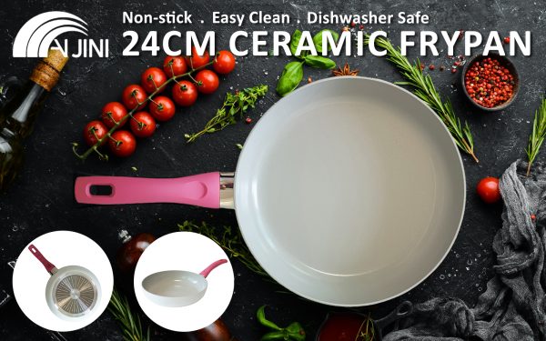Round 24cm White Frypan Frying Pan Non-Stick Induction Ceramic