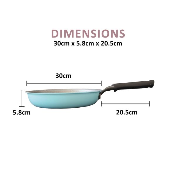 Round 28cm Pure Sky Blue Stone Frypan Frying Pan Non-Stick Induction Ceramic
