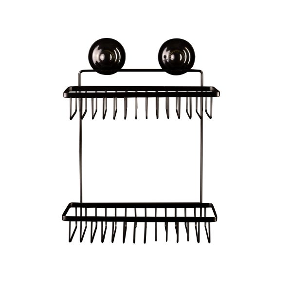 Black Double Rectangular Shelf Removable Suction