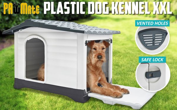 Blue Grey Dog Kennel House Plastic Weatherproof Outdoor Molly XXL