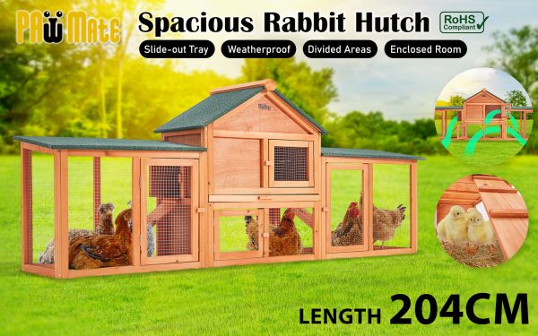 204 x 45 x 85cm Rabbit Hutch Chicken Coop 2 Storey Large Cage Run