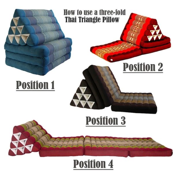 Jumbo Thai Triangle Pillow BLUE  3-Folds comfort with backrest Cushion -100% Kapok Fibre-JUMBO XXL -ONLY RED IN STOCK NOW!