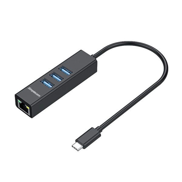 CHN421 Aluminium USB-C to 3 Port USB HUB with Gigabit Ethernet Adapter Black