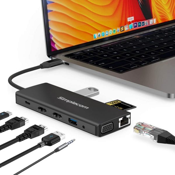 CHN612 USB-C 12-in-1 Multiport Docking Station Dual HDMI + VGA Triple Display Gigabit LAN