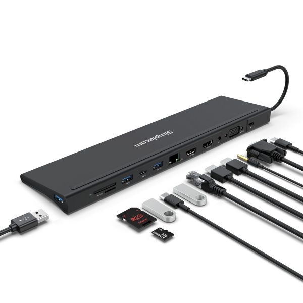 CHN622 USB-C 12-in-1 Multiport Docking Station Laptop Stand Dual HDMI + VGA Triple Display Gigabit LAN