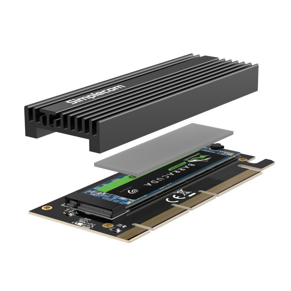 EC415B NVMe M.2 SSD to PCIe x4 x8 x16 Expansion Card with Aluminium Heat Sink Black