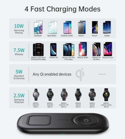 T570-S 2-in-1 Wireless Charger, 10W Max Wireless Charging Pad with Adapter for Galaxy Watch