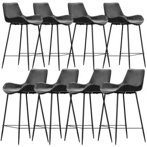 Brando  Set of 8 PU Leather Upholstered Bar Chair Metal Leg Stool Vintage Grey