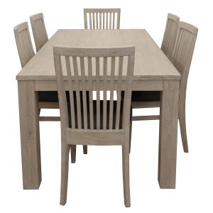 7pc Dining Set 190cm Table 6 PU Seat Chair Solid Mt Ash Wood - White