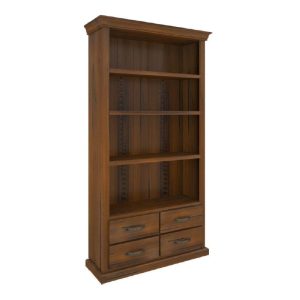 Bookshelf Bookcase 4 Tier Drawers Solid Pine Timber Wood - Dark Brown