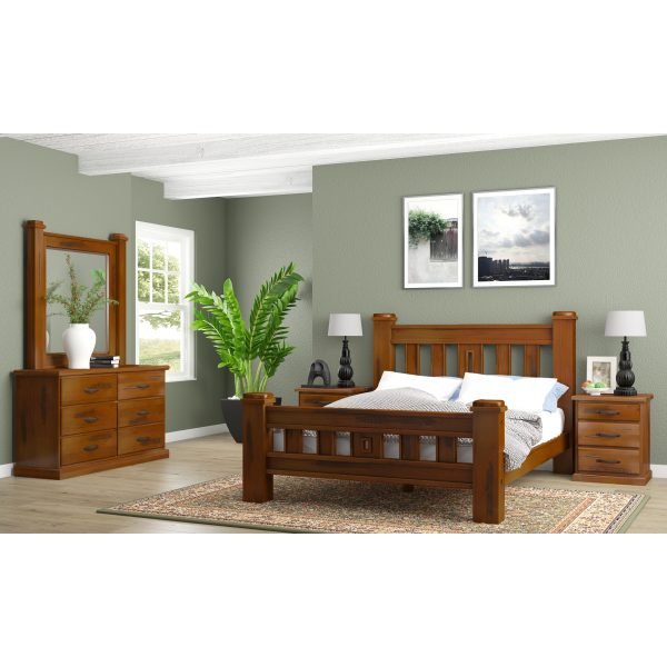 Umber 4pc Queen Bed Frame Suite Bedside Tallboy Furniture Package – Dark Brown