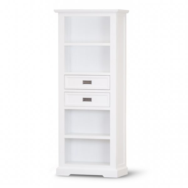 Laelia Bookshelf Bookcase 4 Tier Solid Acacia Wood Coastal Furniture – White