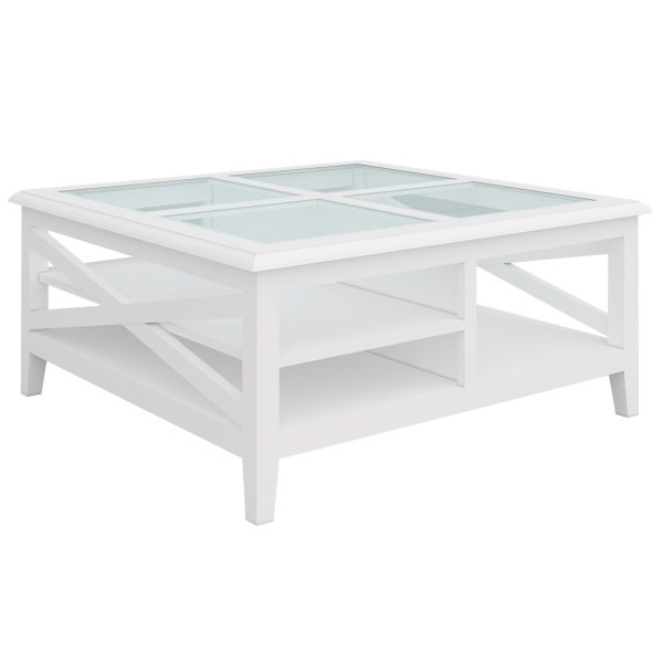 Daisy Coffee Table 100cm Glass Top Solid Acacia Wood Hampton Furniture – White