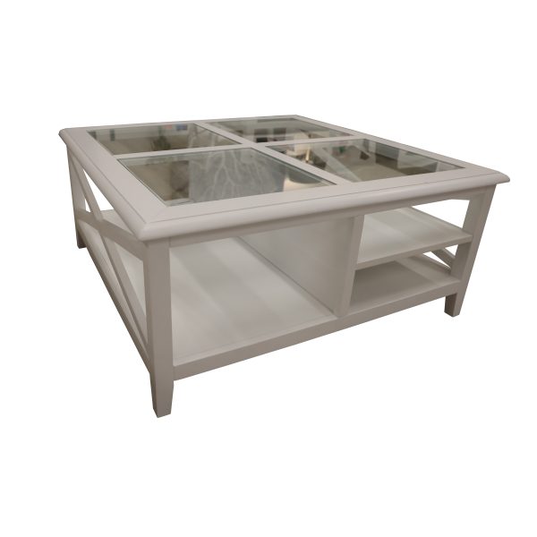 Daisy Coffee Table 100cm Glass Top Solid Acacia Wood Hampton Furniture – White