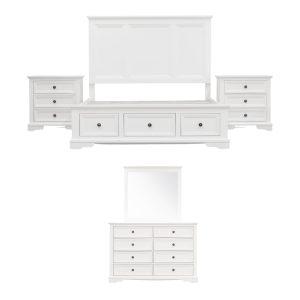 Alameda Bed Frame Bedroom Suite Bedside Dresser Mirror Package - White