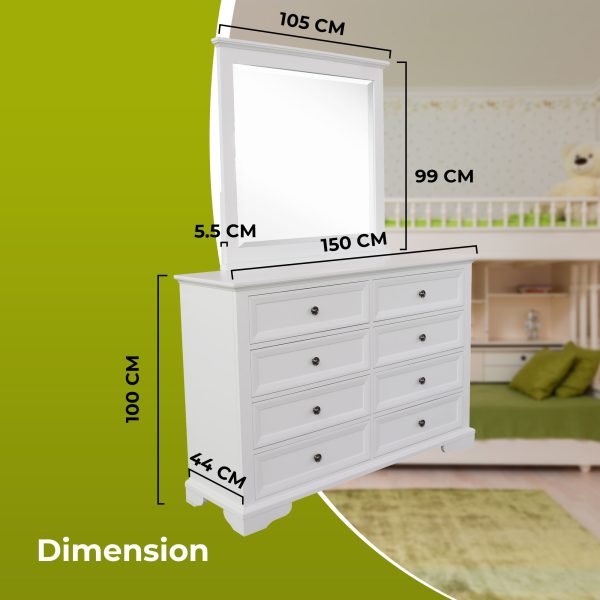Celosia 5pc King Bed Frame Bedroom Suite Bedside Dresser Mirror Package – White