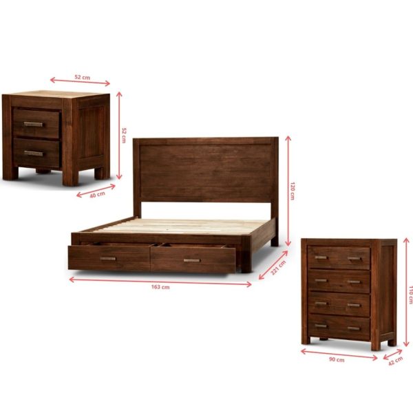Comfortis 4pc Queen Bed Frame Suite Bedside Tallboy Furniture Package – Walnut