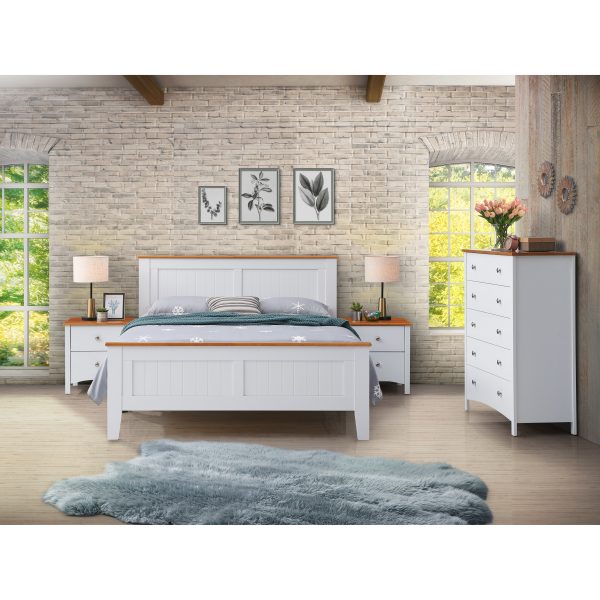 Lobelia 4pc Double Bed Suite Bedside Tallboy Bedroom Furniture Package – White